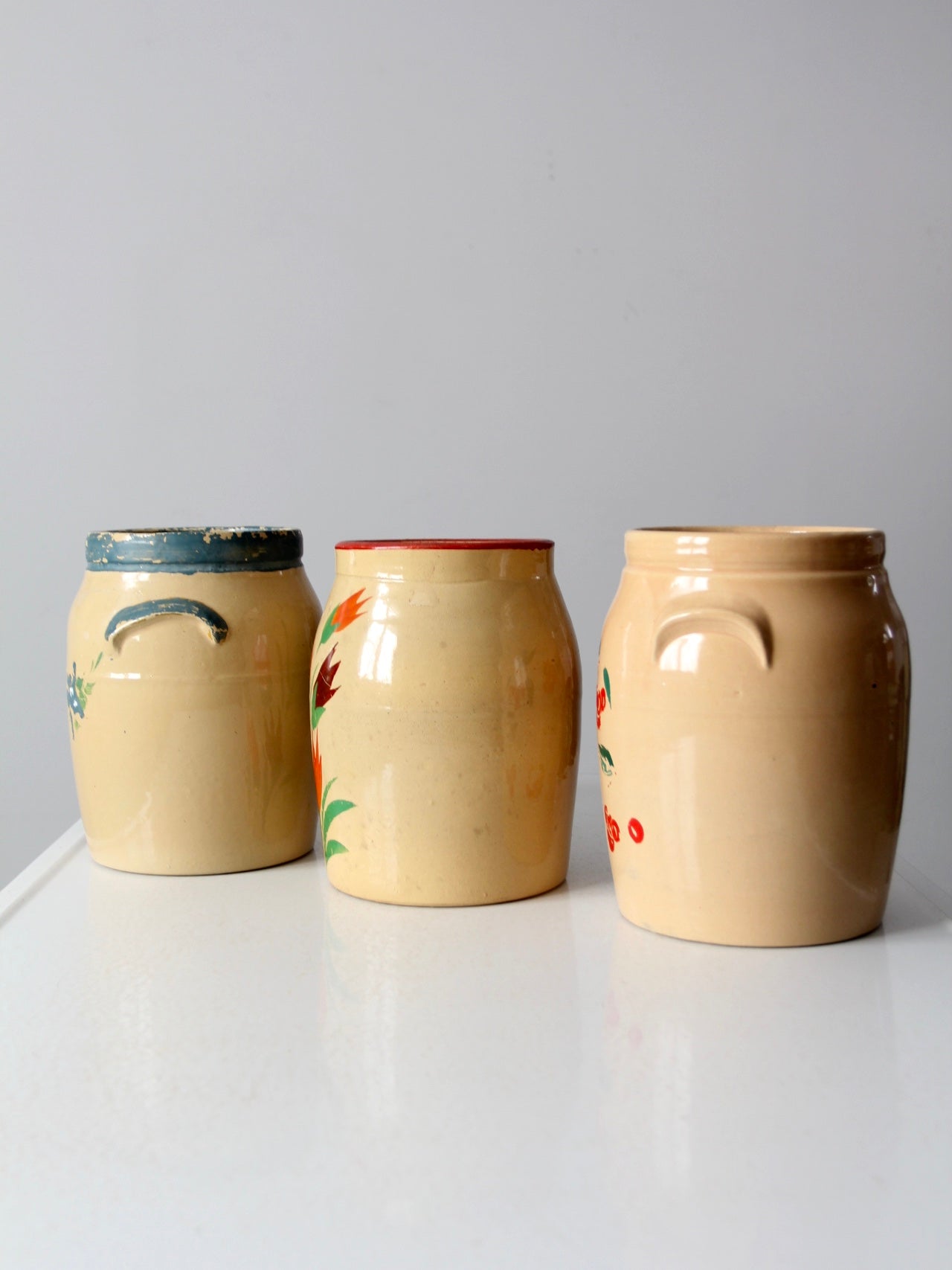 vintage hand-painted American pottery jars set of 3
