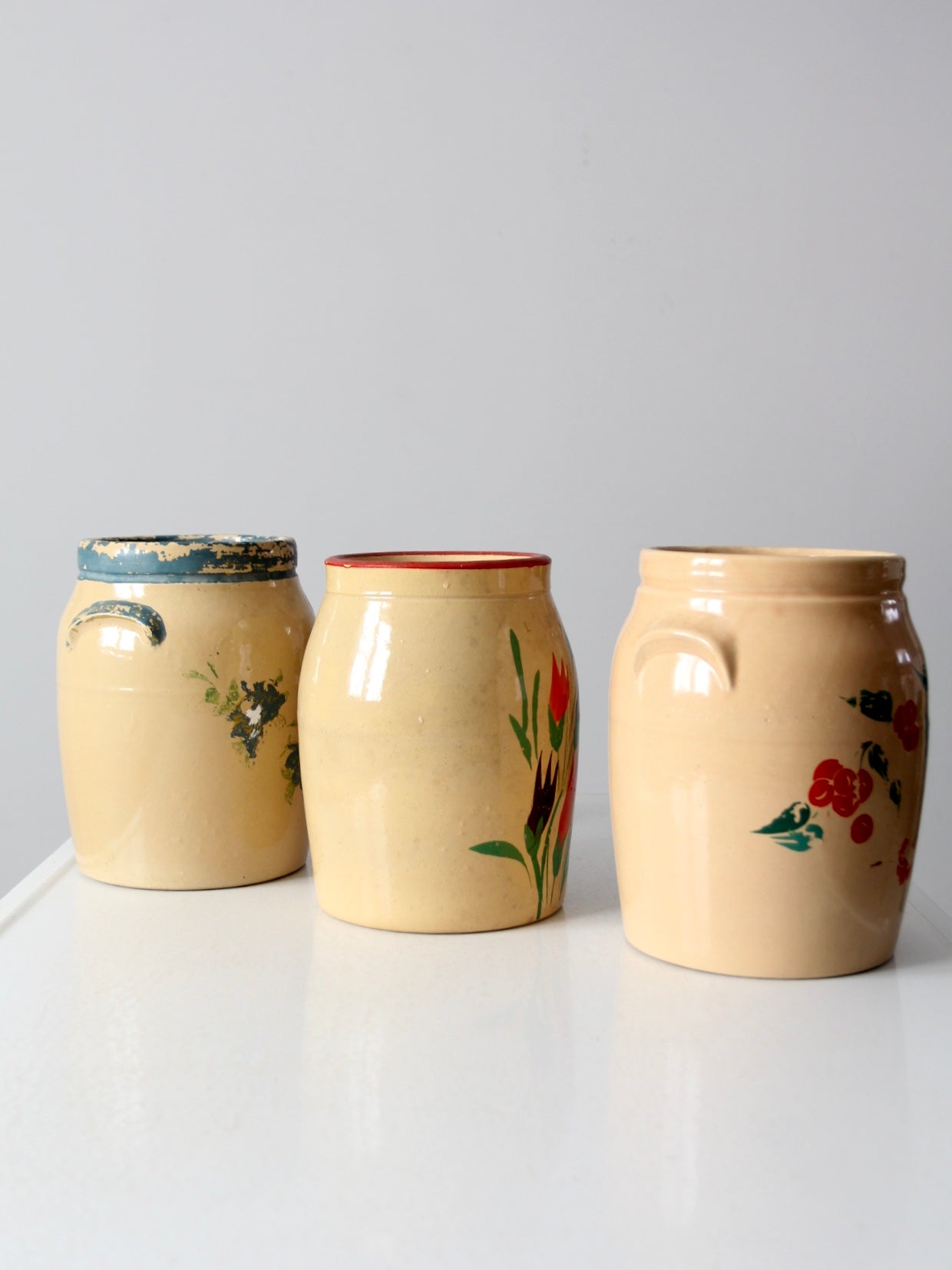 vintage hand-painted American pottery jars set of 3