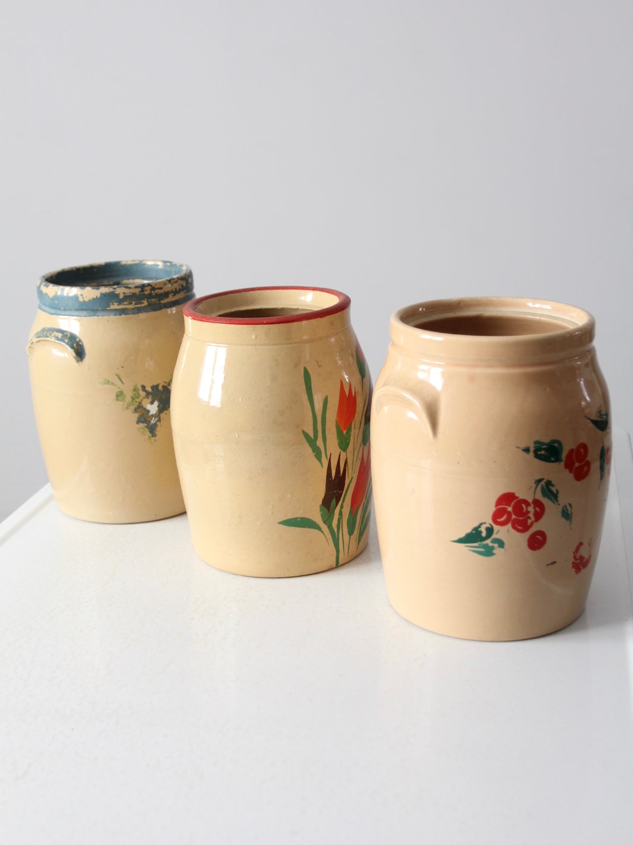 vintage hand-painted American pottery jars set of 3