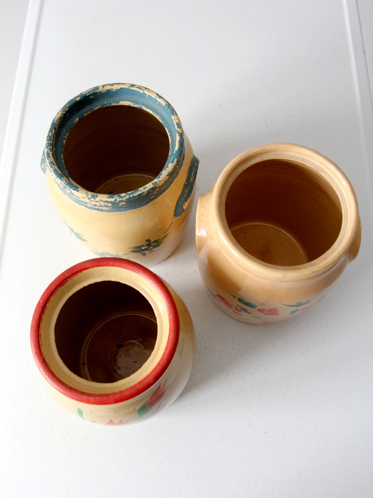vintage hand-painted American pottery jars set of 3