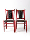 antique woven seat chairs pair