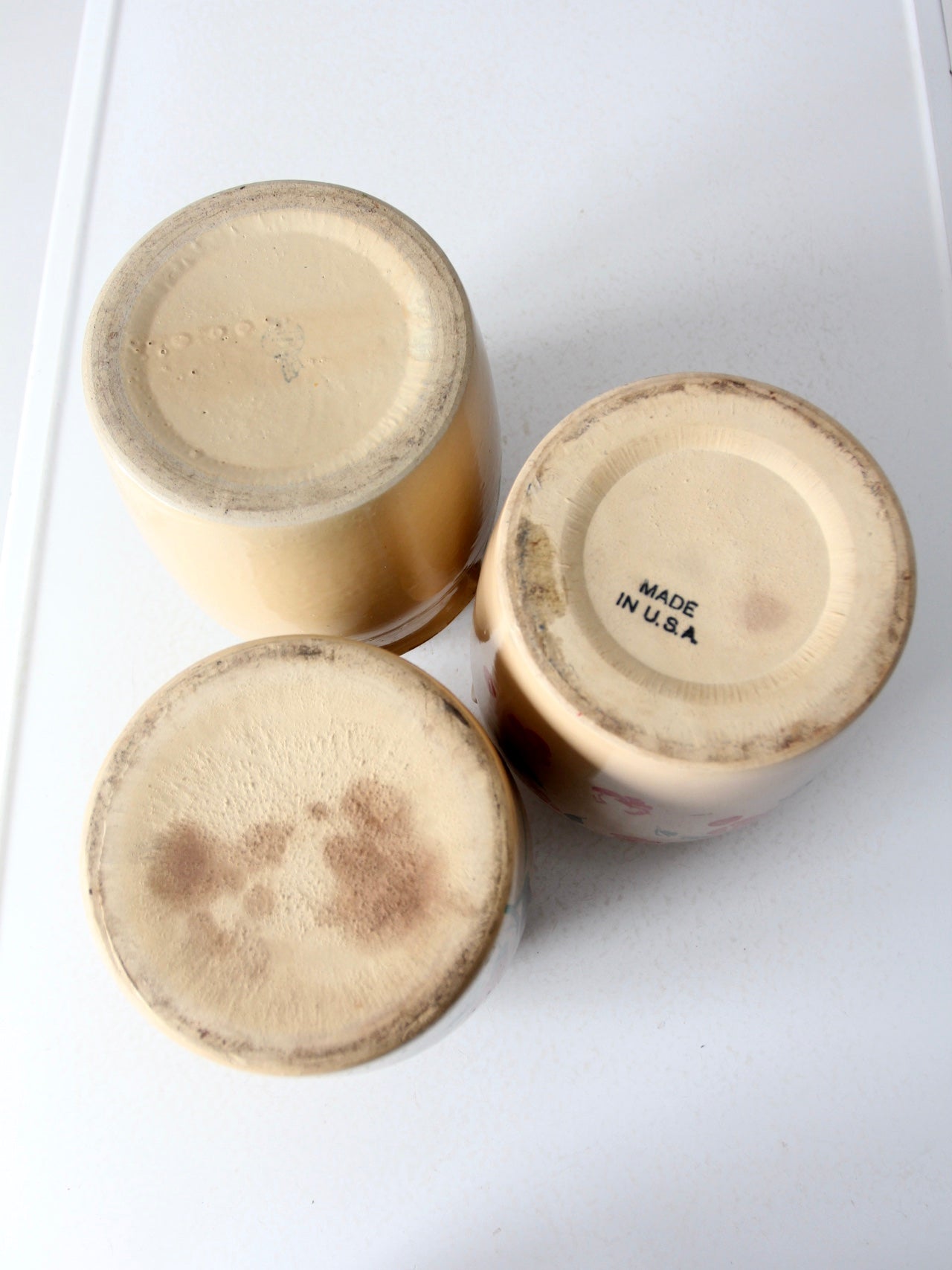 vintage hand-painted American pottery jars set of 3