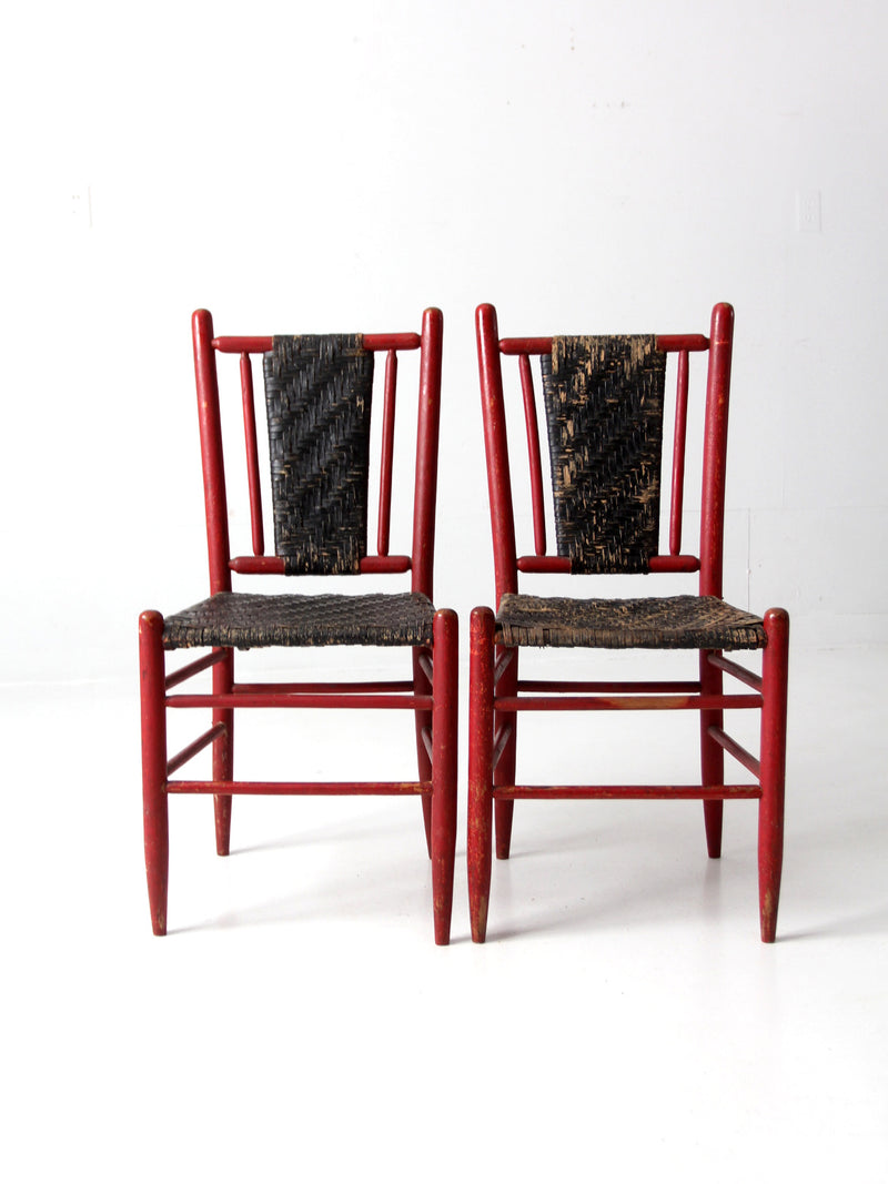antique woven seat chairs pair