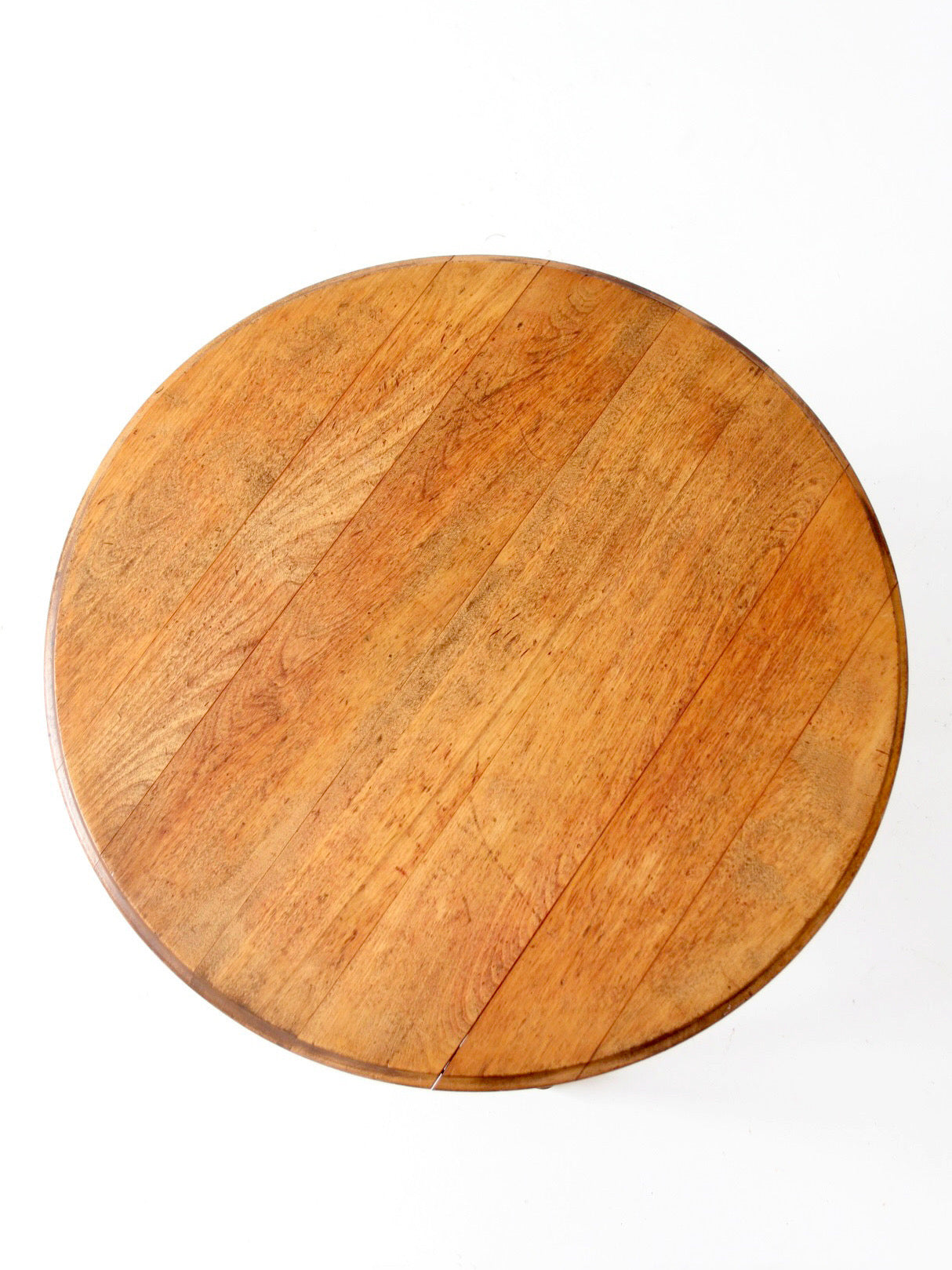 vintage round wood coffee table with turned legs