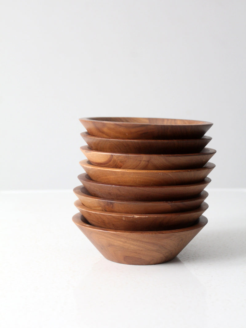 mid century walnut salad bowl set of 8