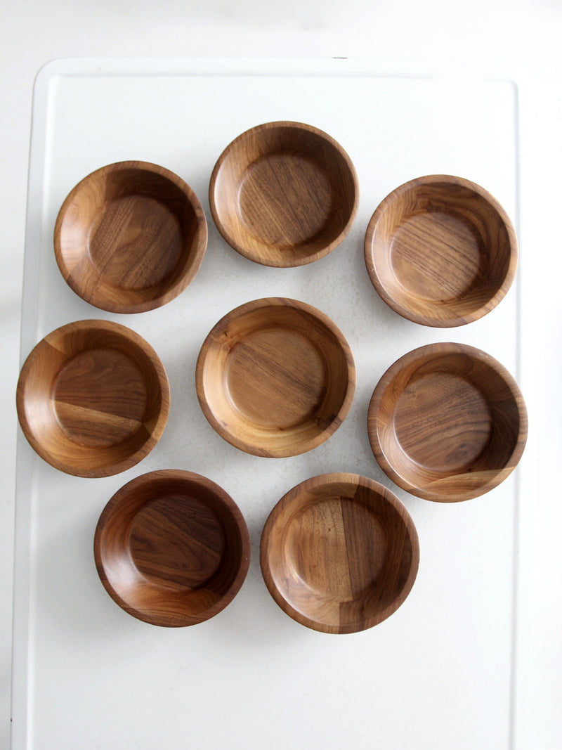 mid century walnut salad bowl set of 8