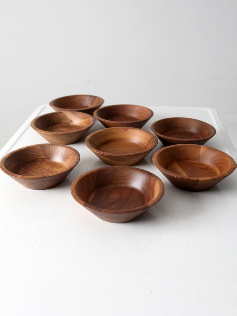 mid century walnut salad bowl set of 8