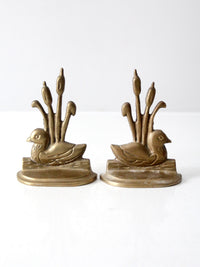 vintage brass duck and cattail bookends