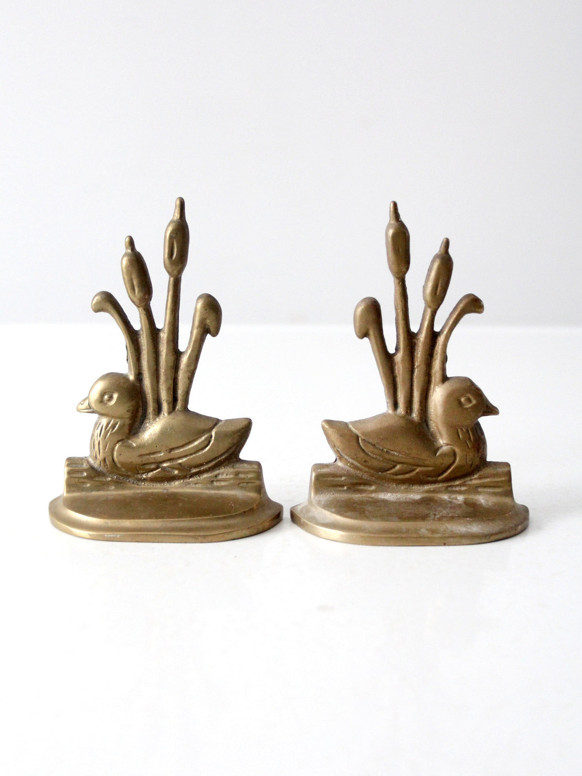vintage brass duck and cattail bookends