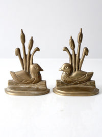 vintage brass duck and cattail bookends