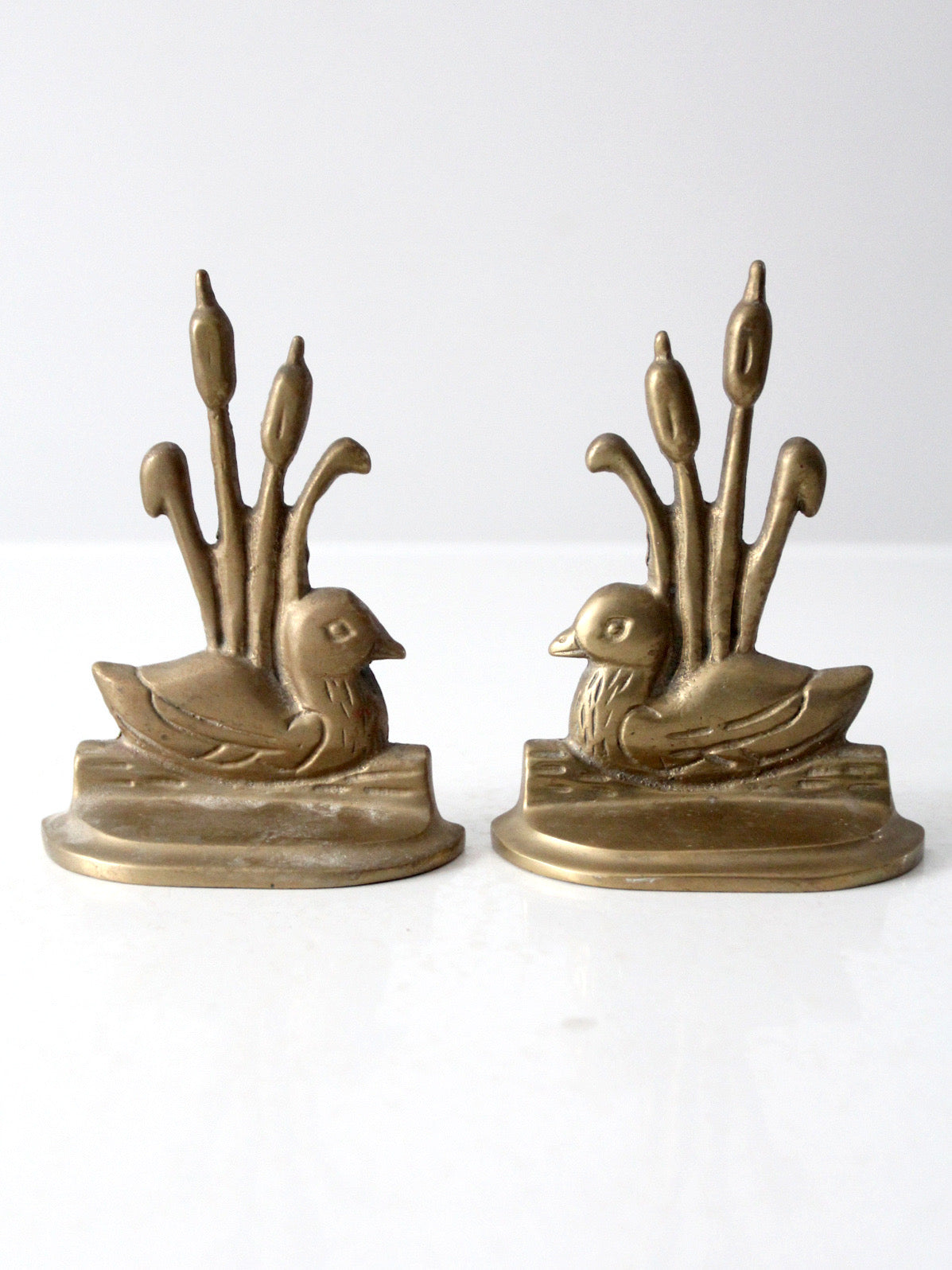 vintage brass duck and cattail bookends