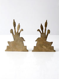 vintage brass duck and cattail bookends