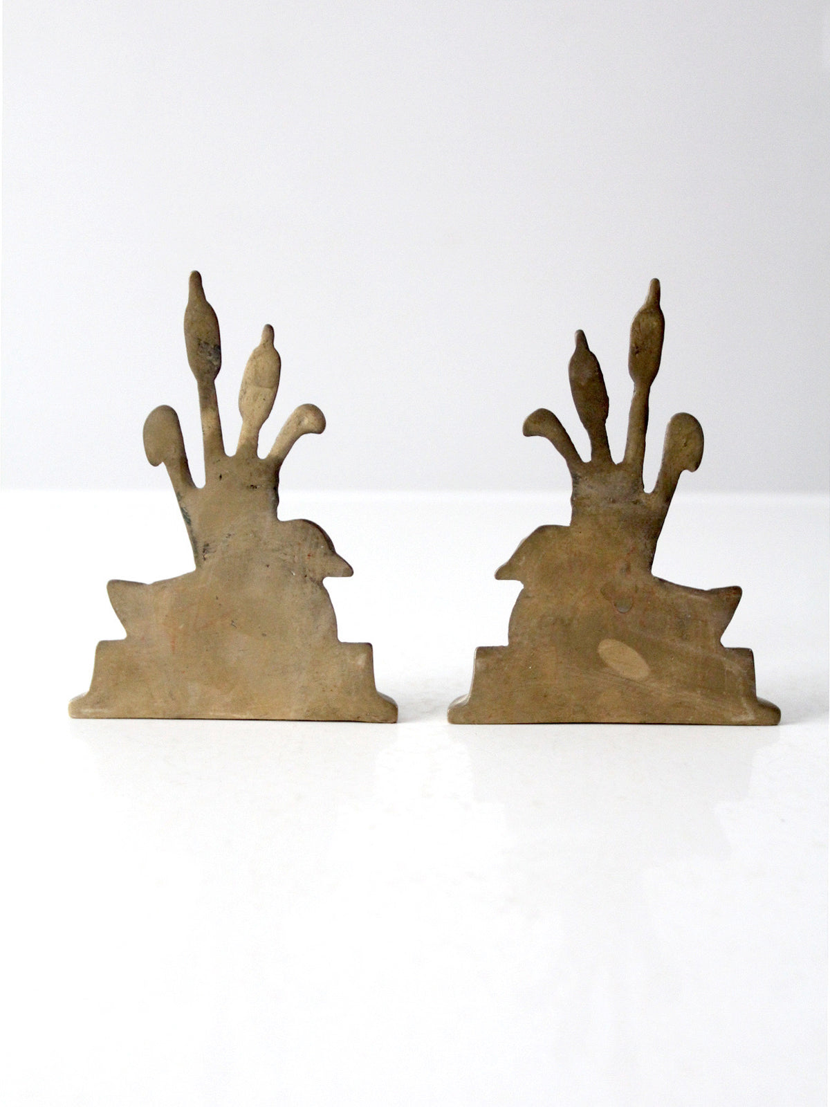 vintage brass duck and cattail bookends