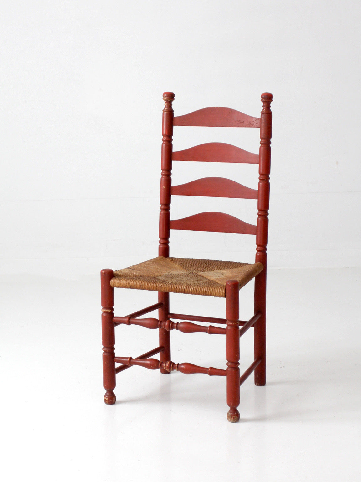vintage red ladder back rush seat chair