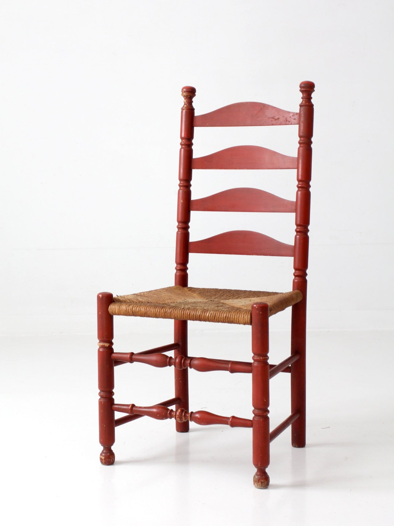 vintage red ladder back rush seat chair