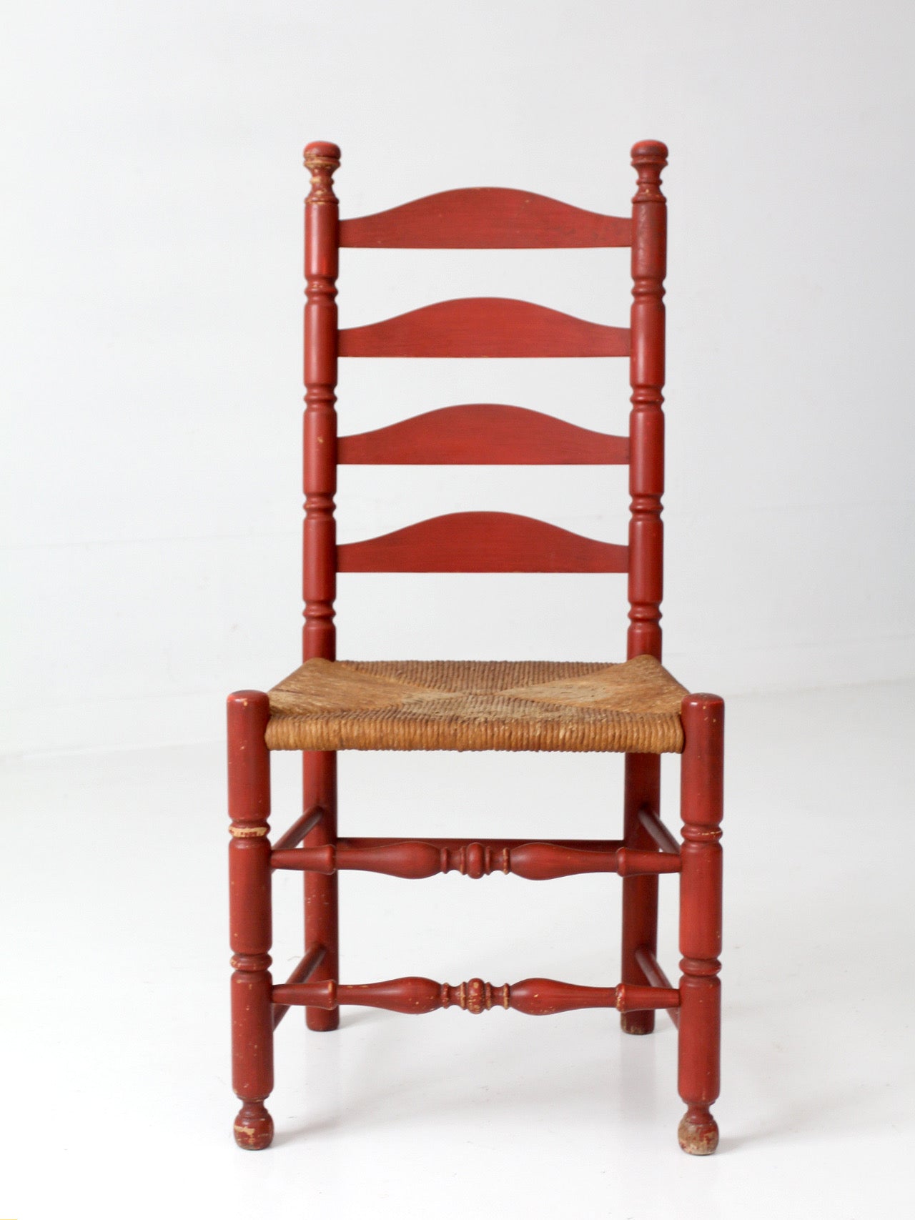 vintage red ladder back rush seat chair