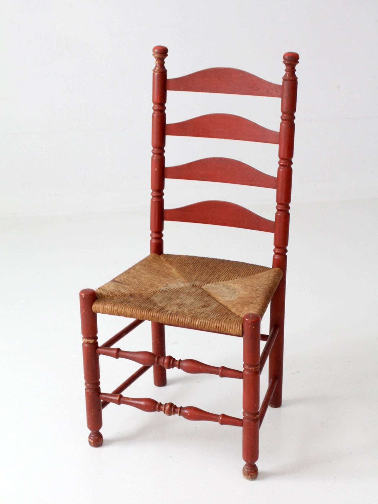 vintage red ladder back rush seat chair