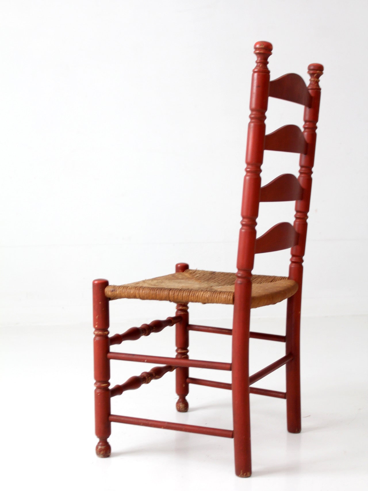 vintage red ladder back rush seat chair