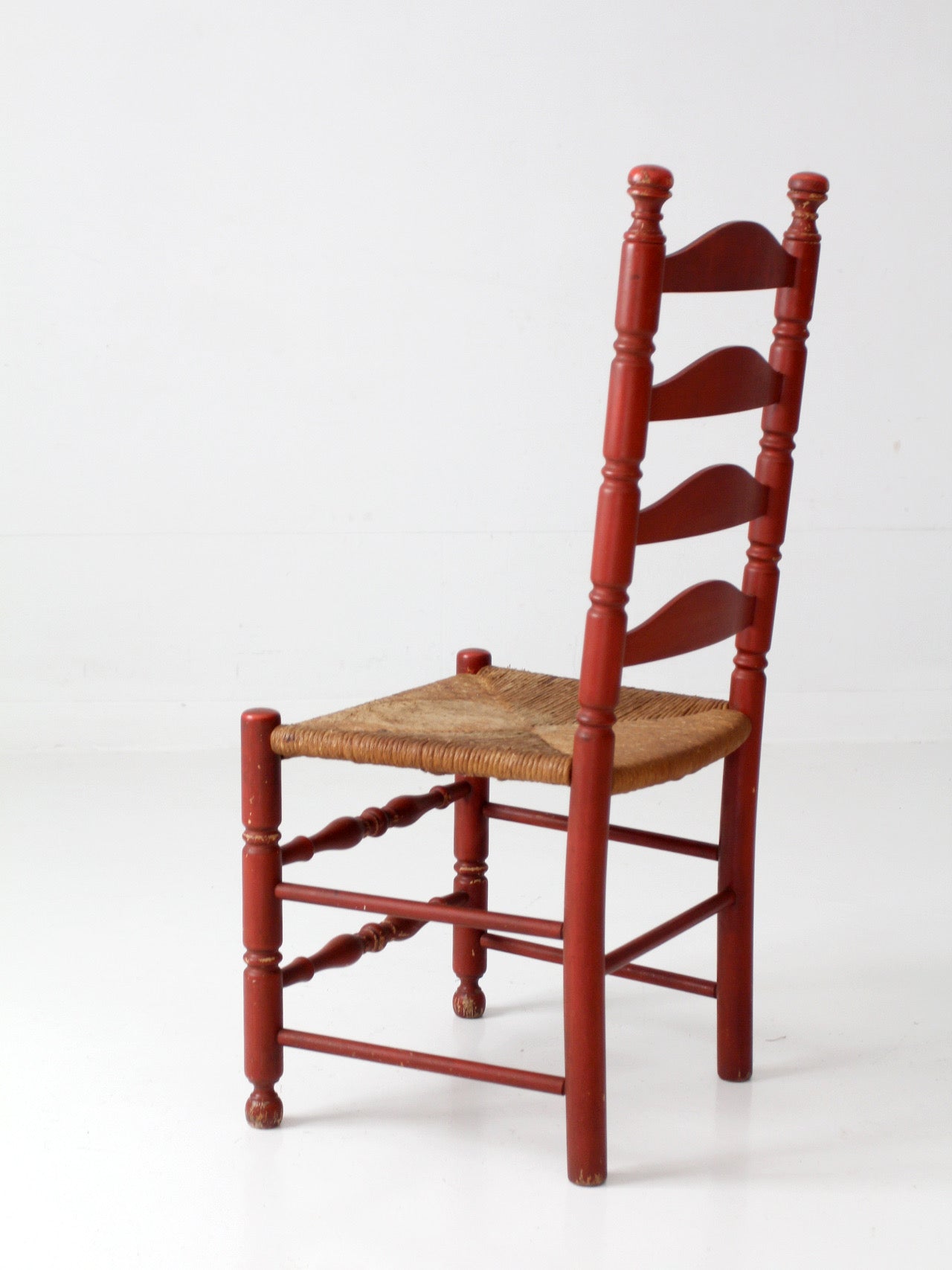 vintage red ladder back rush seat chair