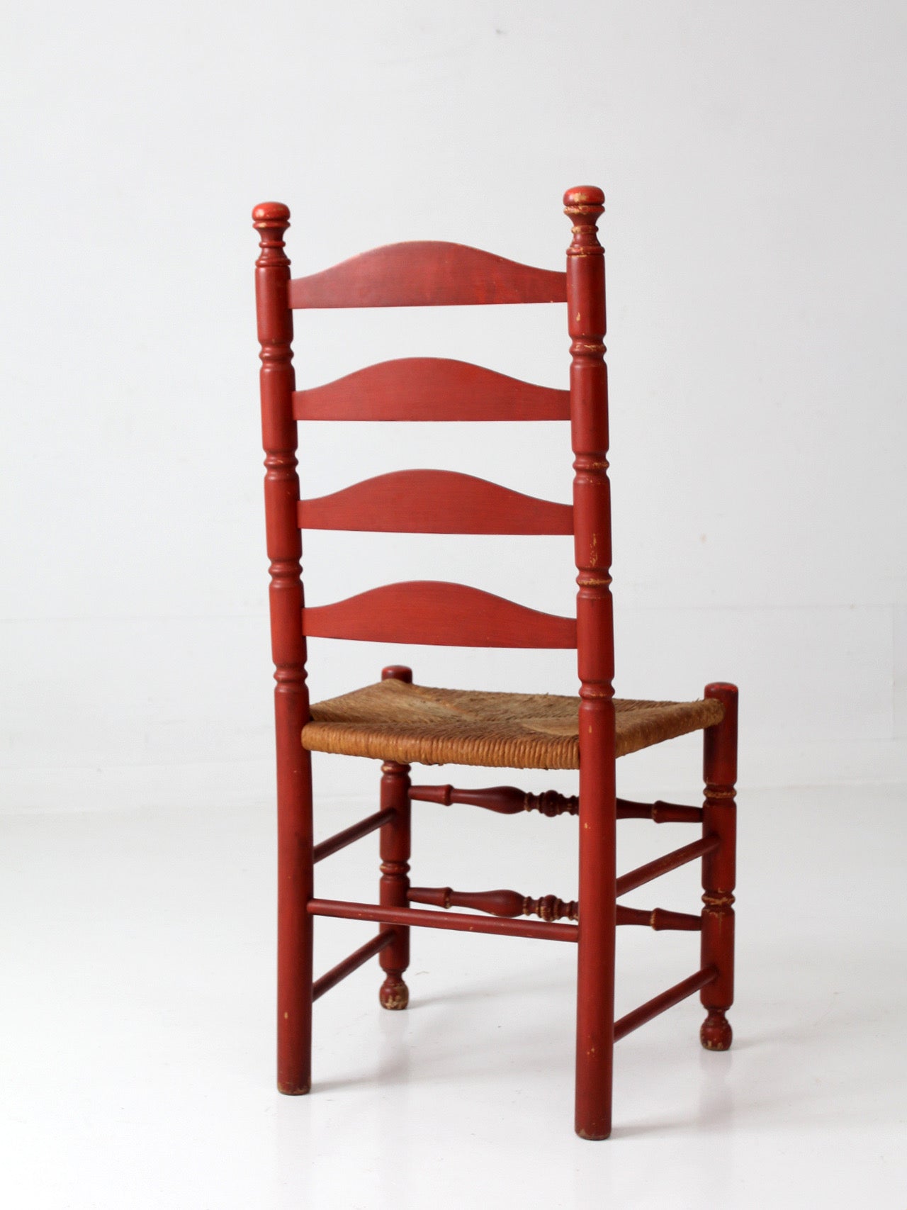 vintage red ladder back rush seat chair