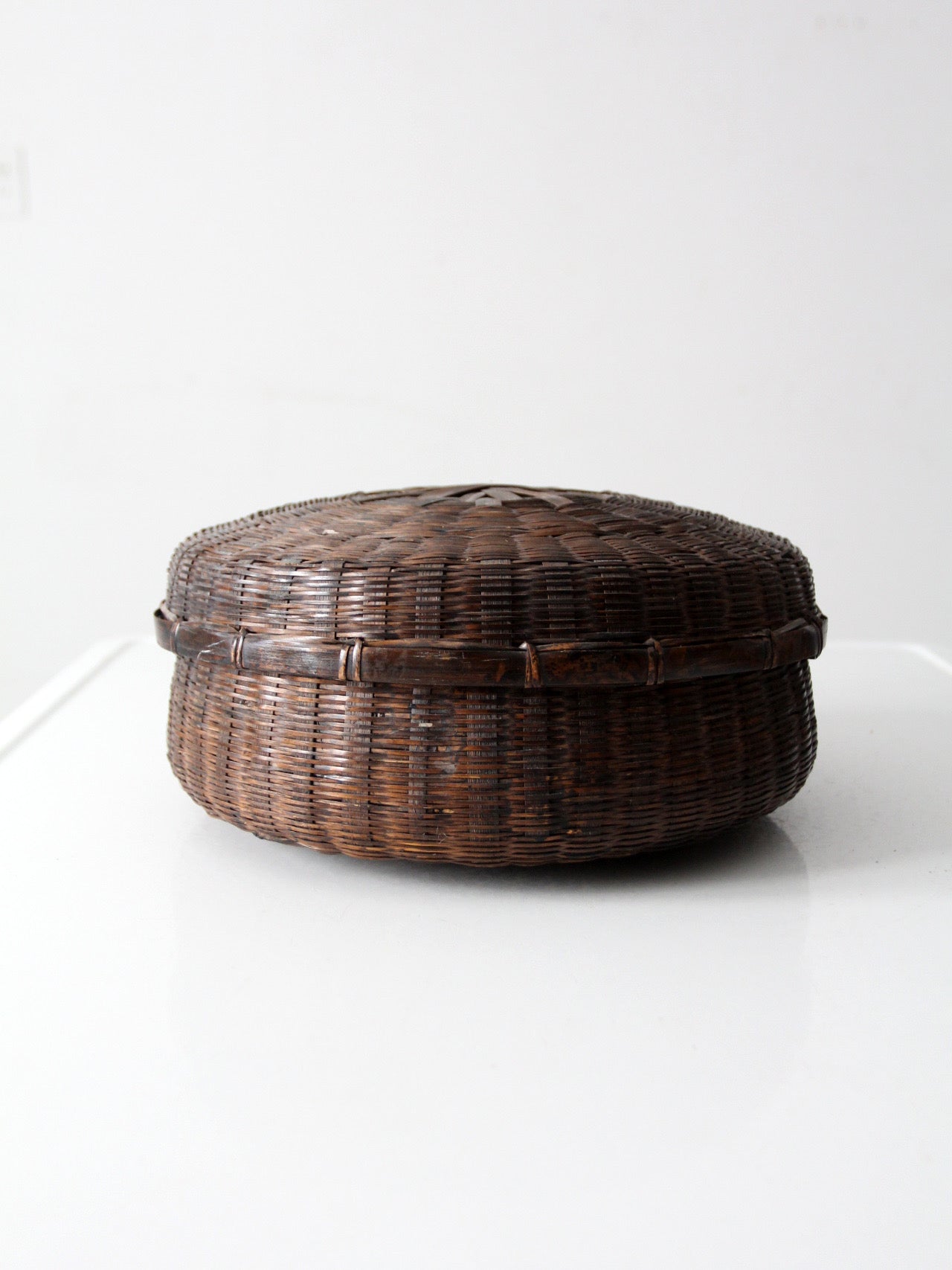 antique Chinese lidded bamboo basket