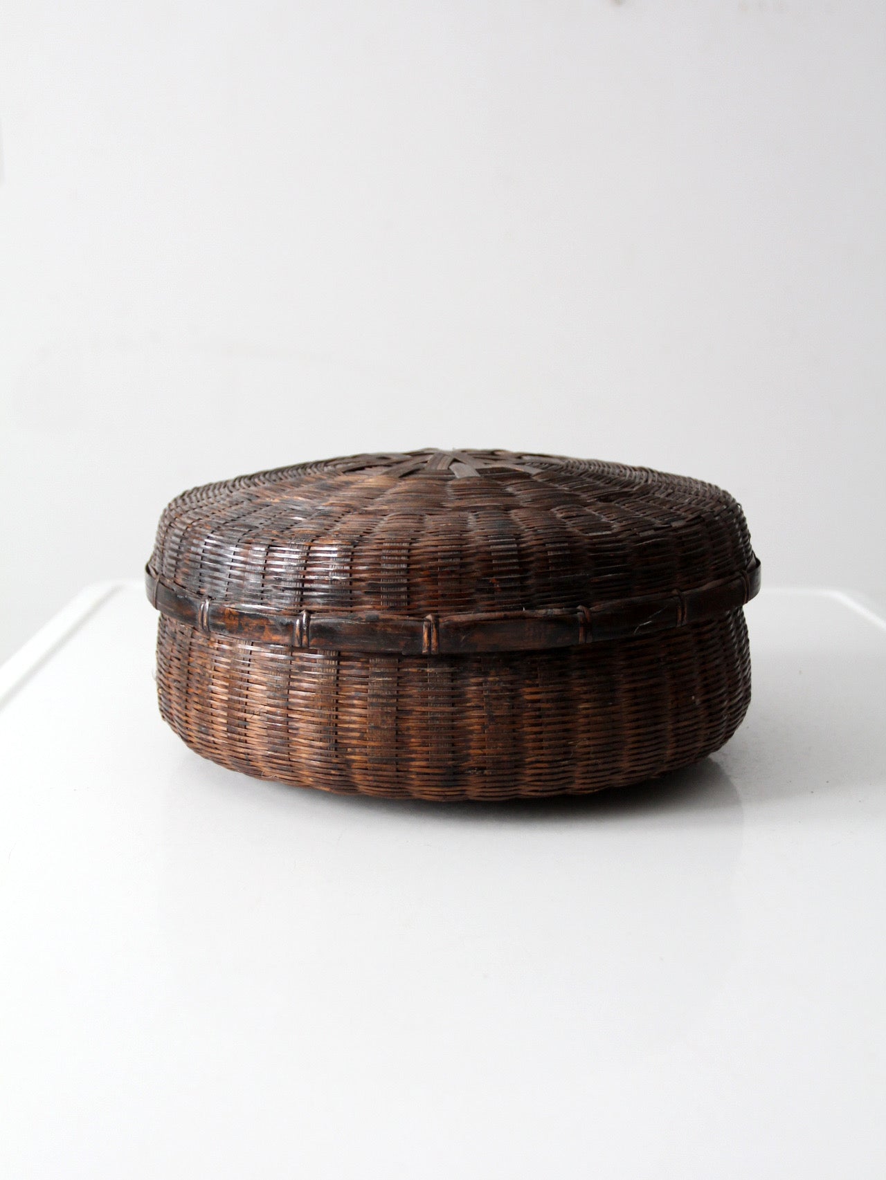 antique Chinese lidded bamboo basket
