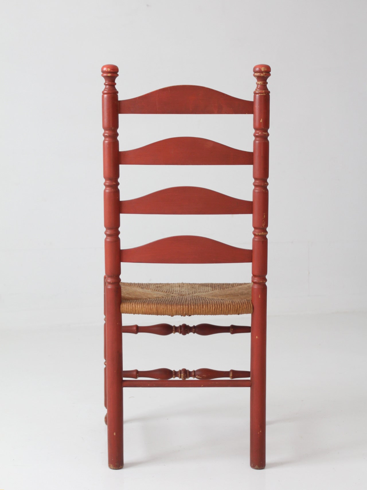 vintage red ladder back rush seat chair