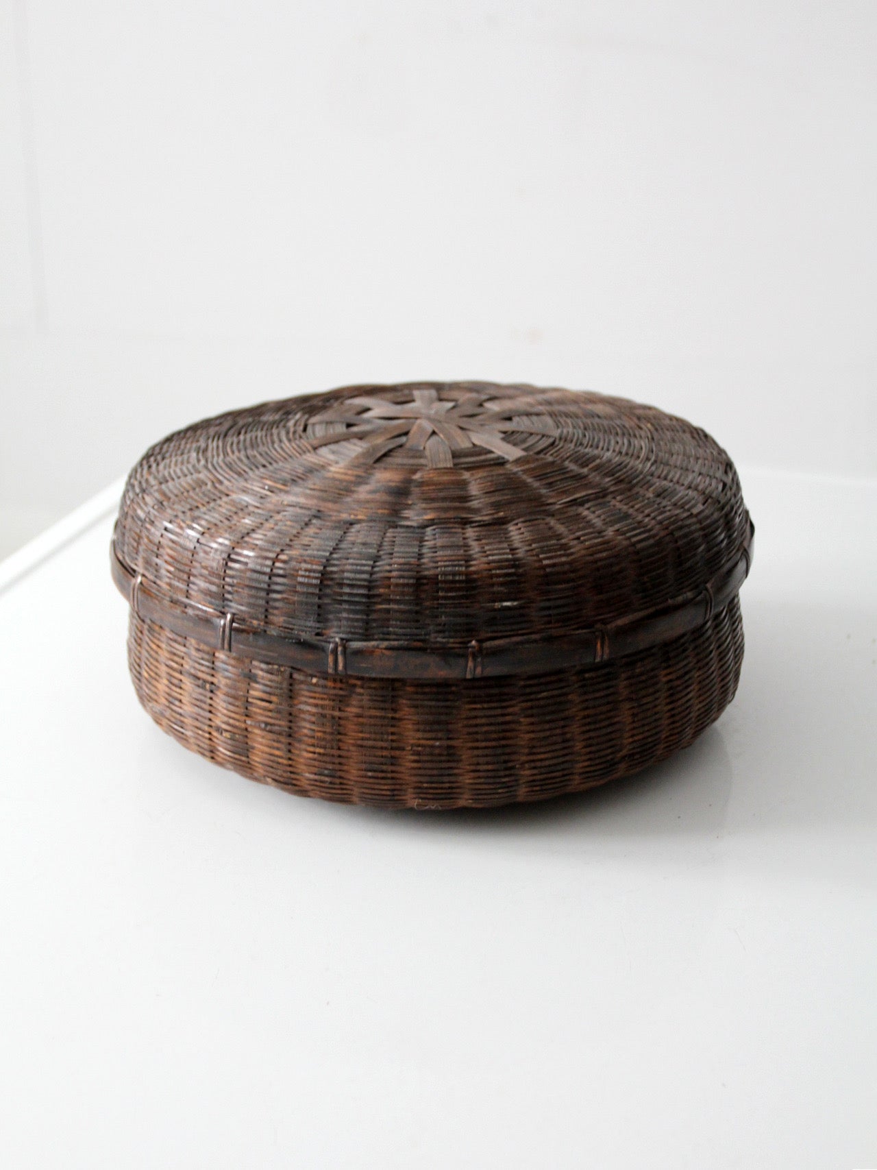 antique Chinese lidded bamboo basket