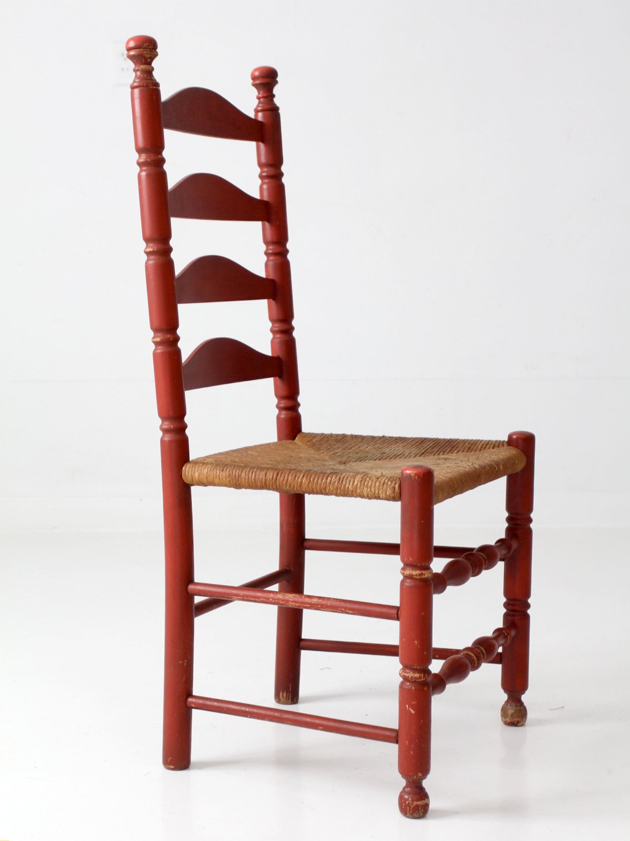 vintage red ladder back rush seat chair