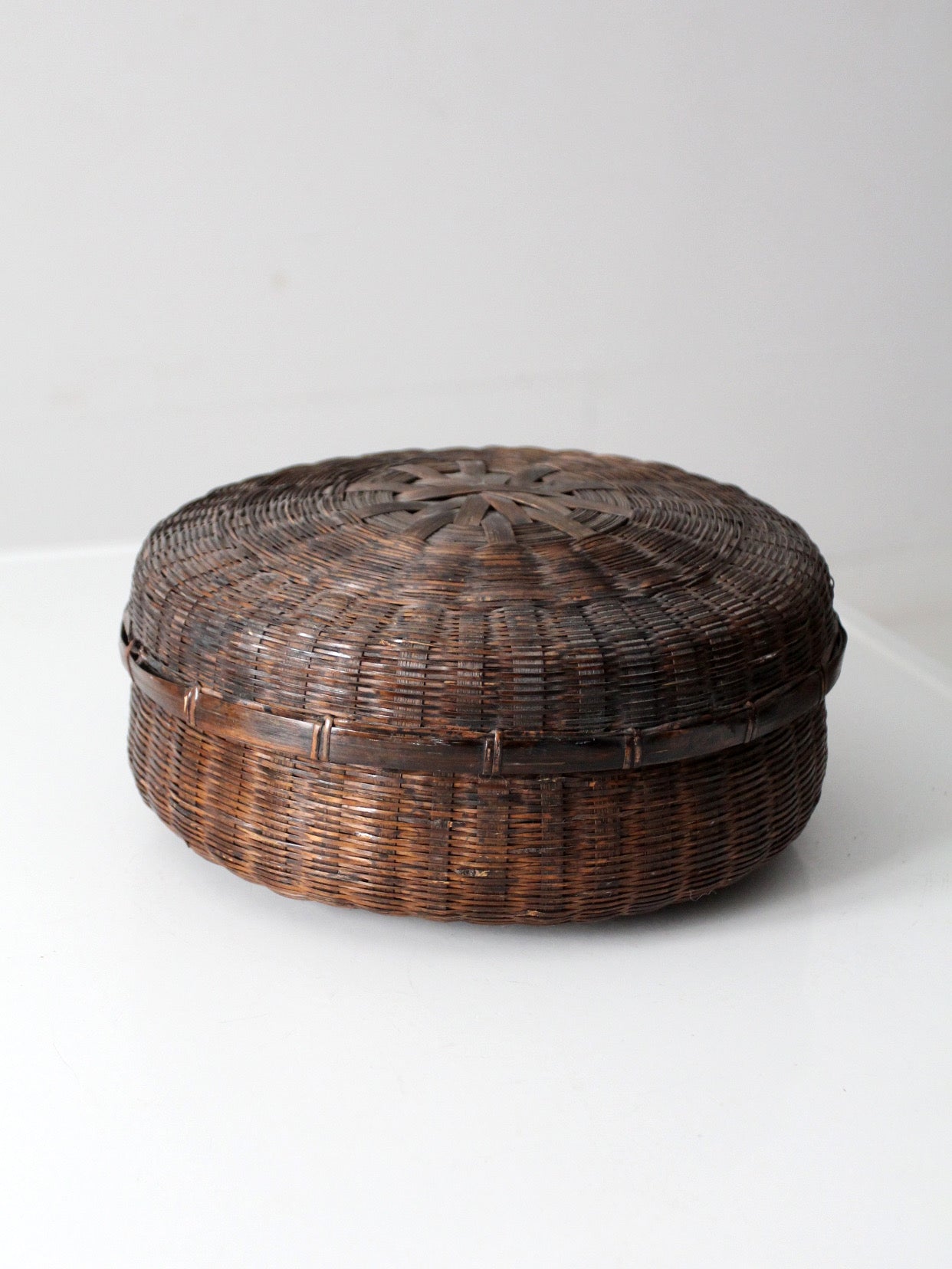 antique Chinese lidded bamboo basket
