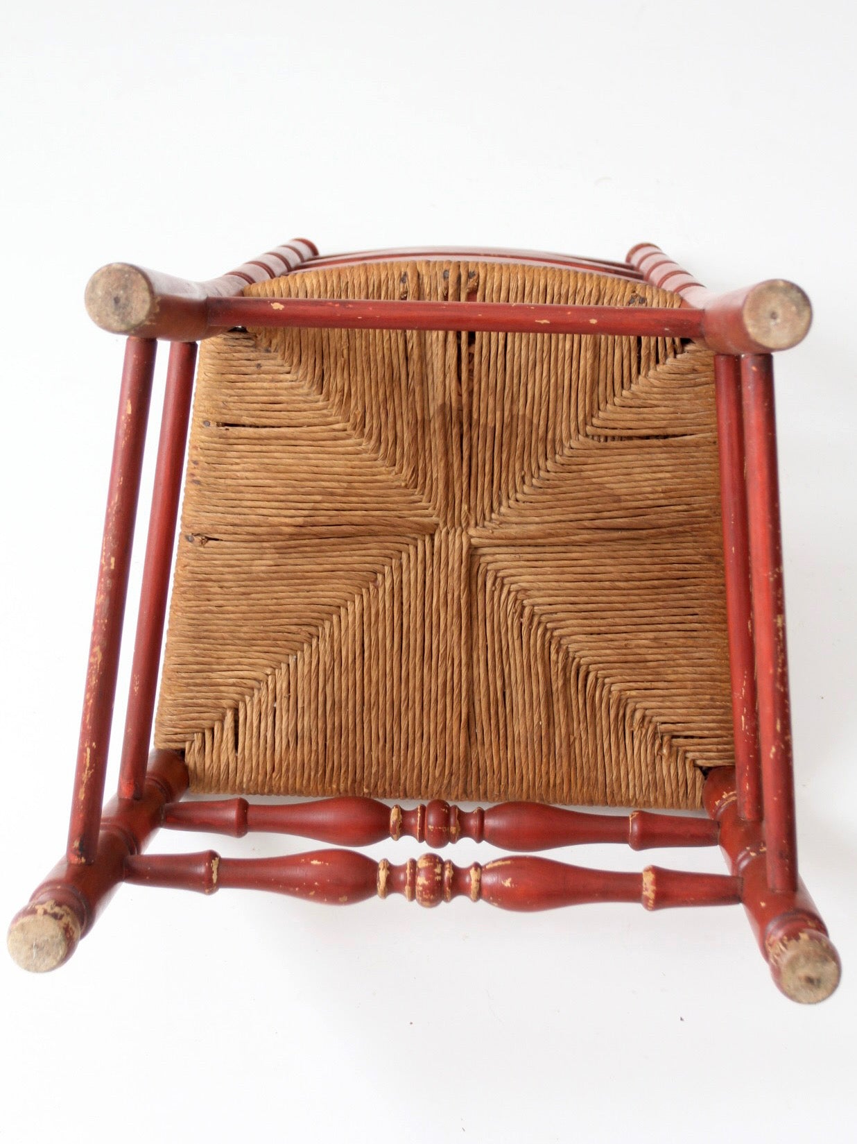 vintage red ladder back rush seat chair