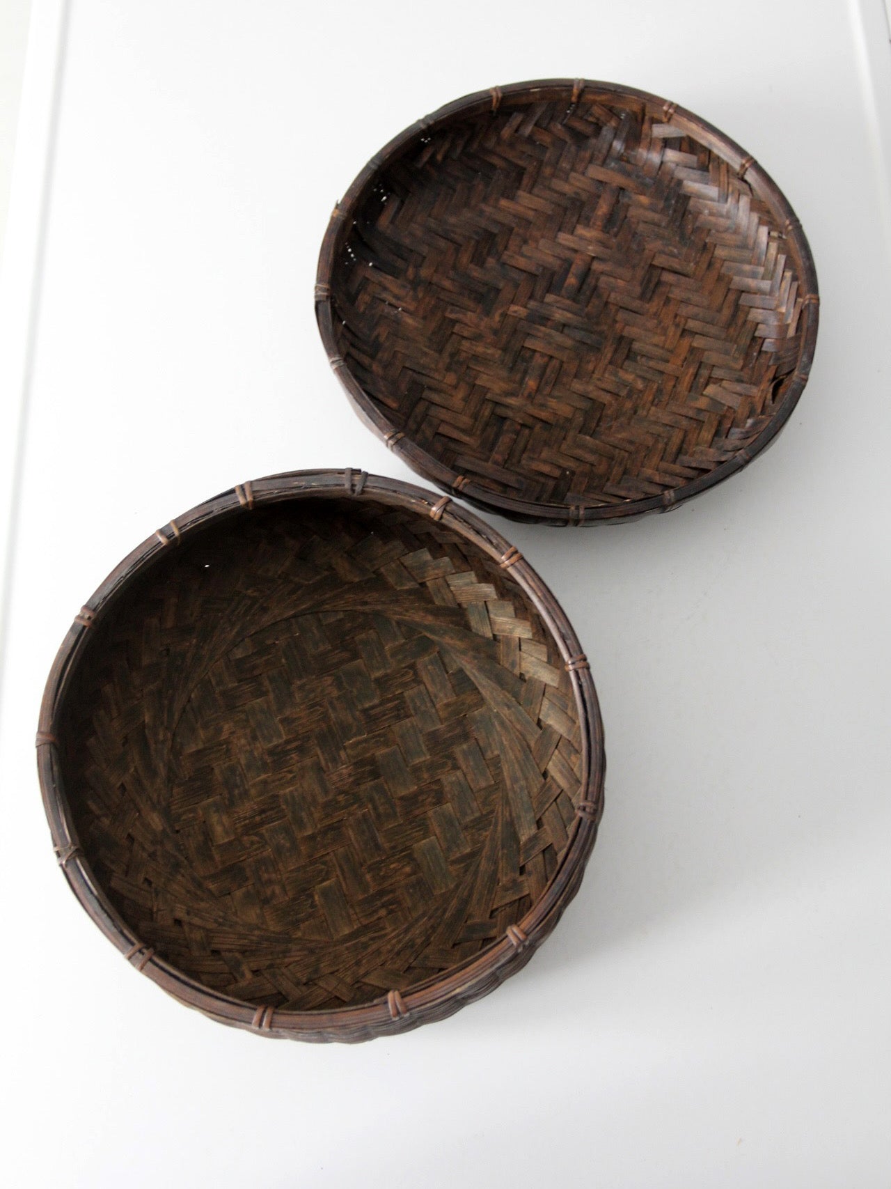 antique Chinese lidded bamboo basket