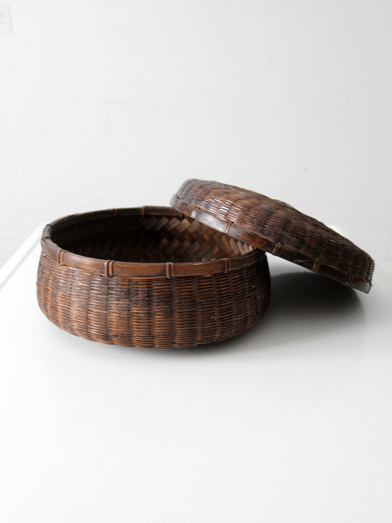 antique Chinese lidded bamboo basket