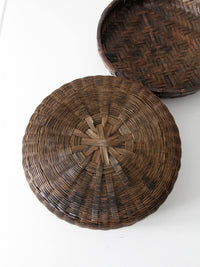 antique Chinese lidded bamboo basket