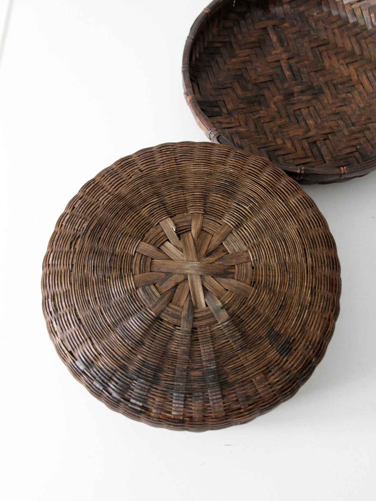 antique Chinese lidded bamboo basket