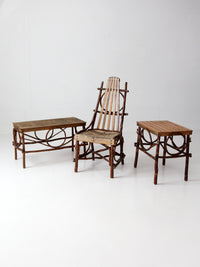 vintage Amish twig furniture | bentwood chair, coffee table, and end table