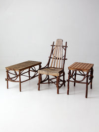 vintage Amish twig furniture | bentwood chair, coffee table, and end table