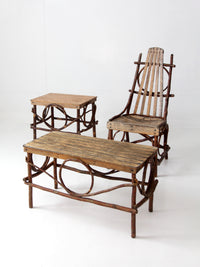 vintage Amish twig furniture | bentwood chair, coffee table, and end table