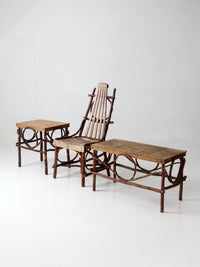 vintage Amish twig furniture | bentwood chair, coffee table, and end table