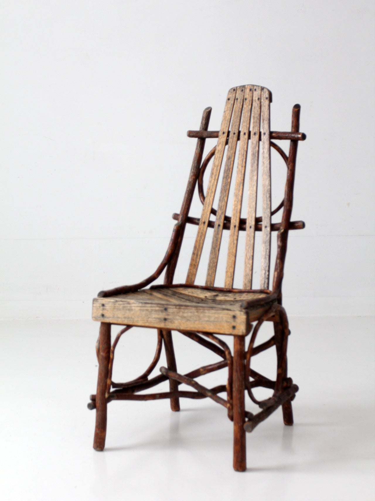 vintage Amish twig furniture | bentwood chair, coffee table, and end table
