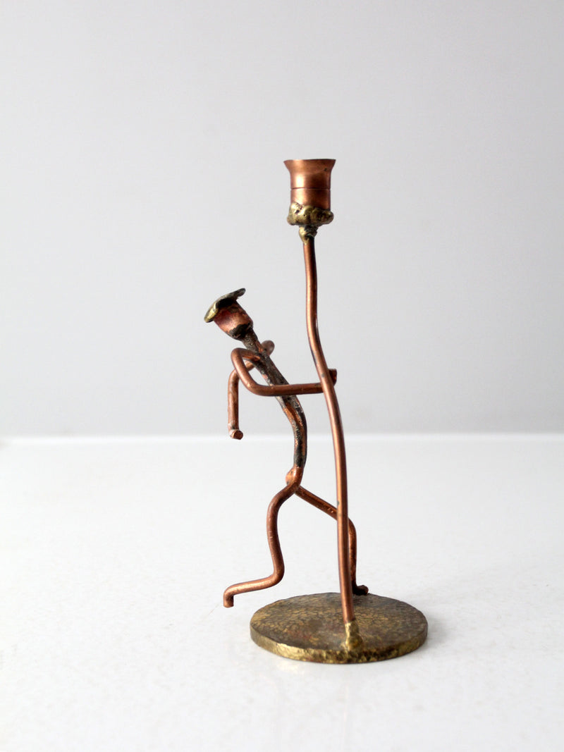 vintage folk art copper candlestick holder