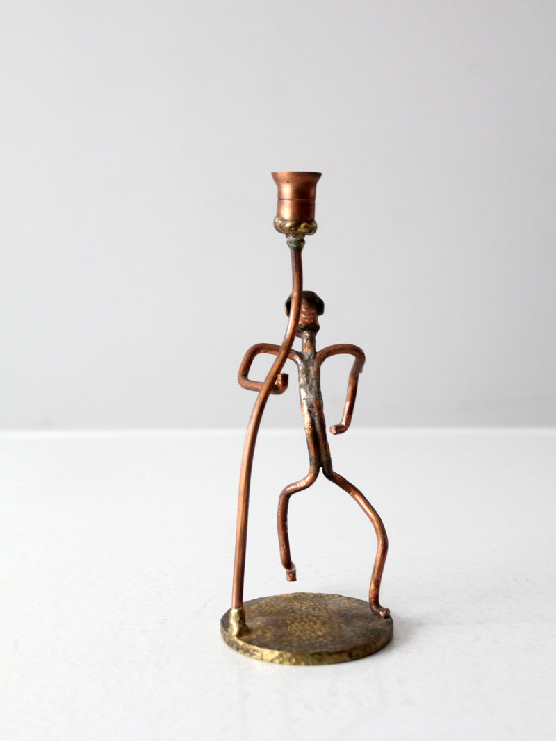 vintage folk art copper candlestick holder