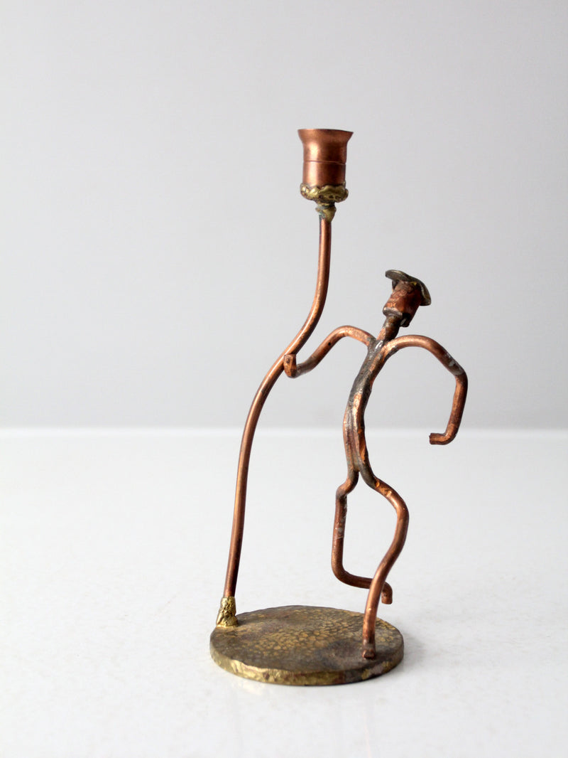 vintage folk art copper candlestick holder
