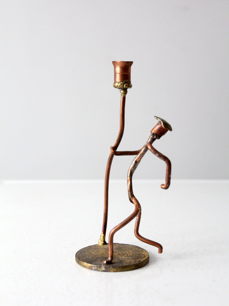 vintage folk art copper candlestick holder