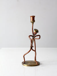 vintage folk art copper candlestick holder