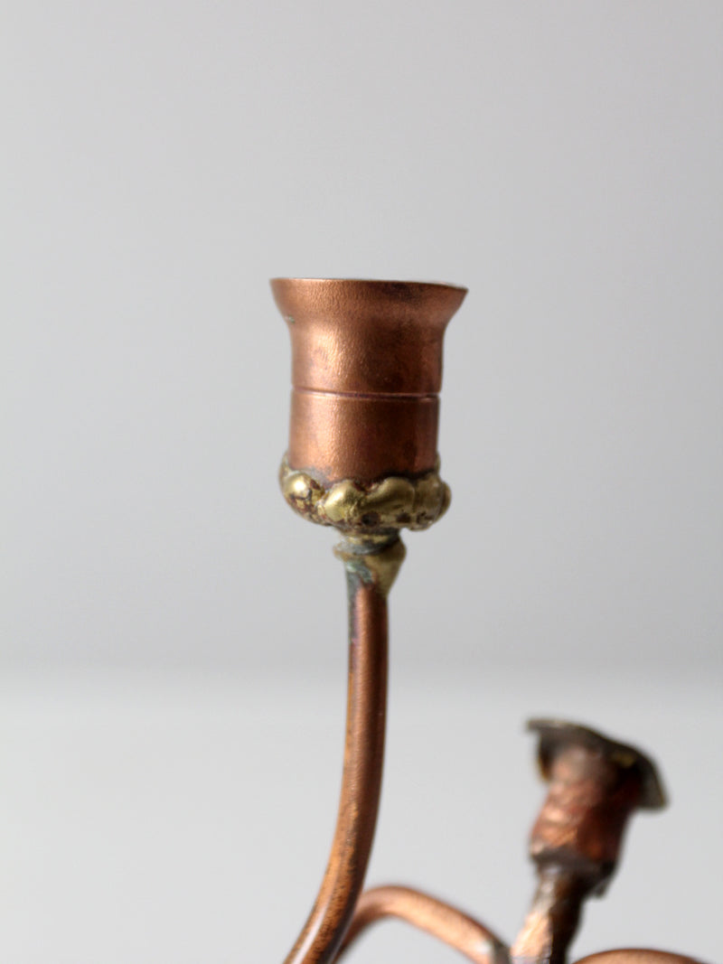 vintage folk art copper candlestick holder