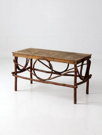 vintage Amish twig furniture | bentwood chair, coffee table, and end table