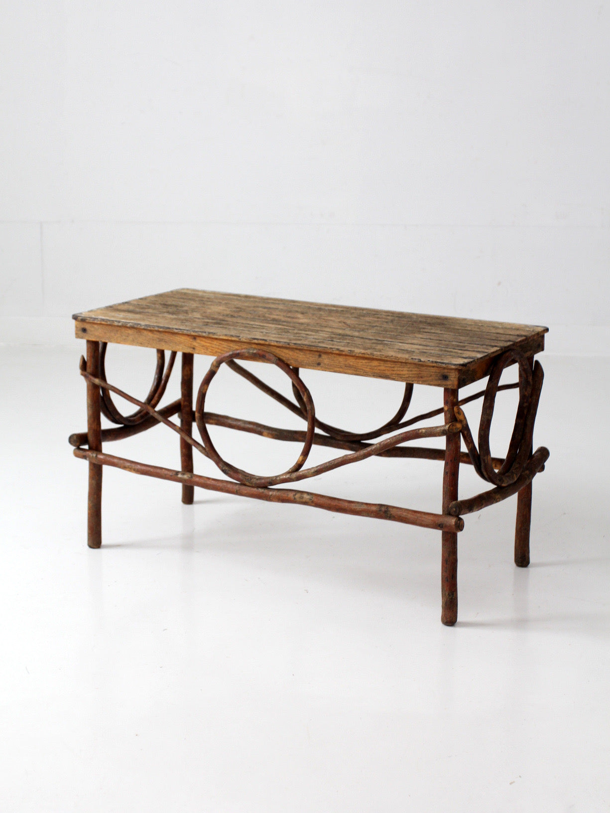 vintage Amish twig furniture | bentwood chair, coffee table, and end table