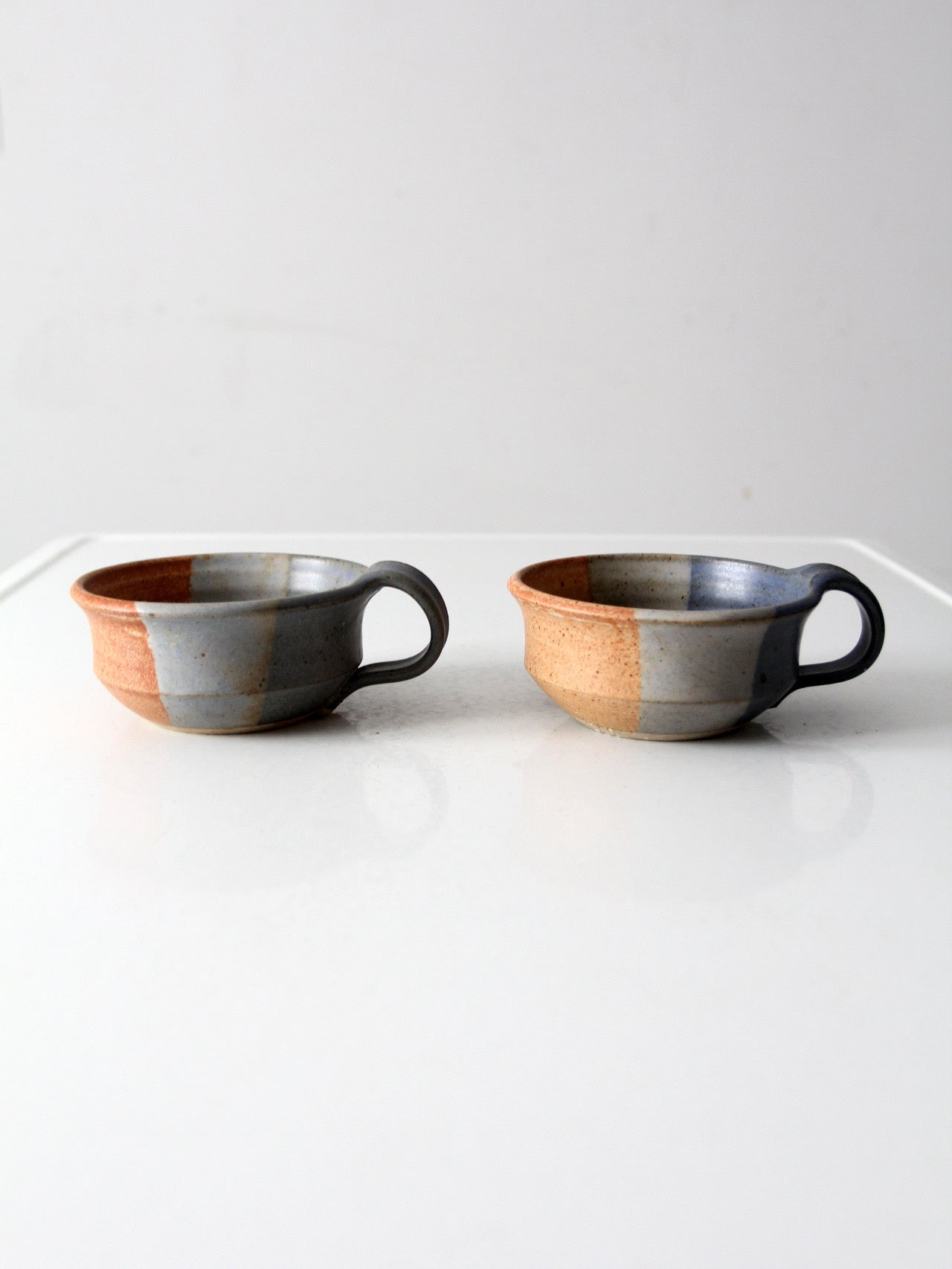 vintage studio pottery soup cups pair