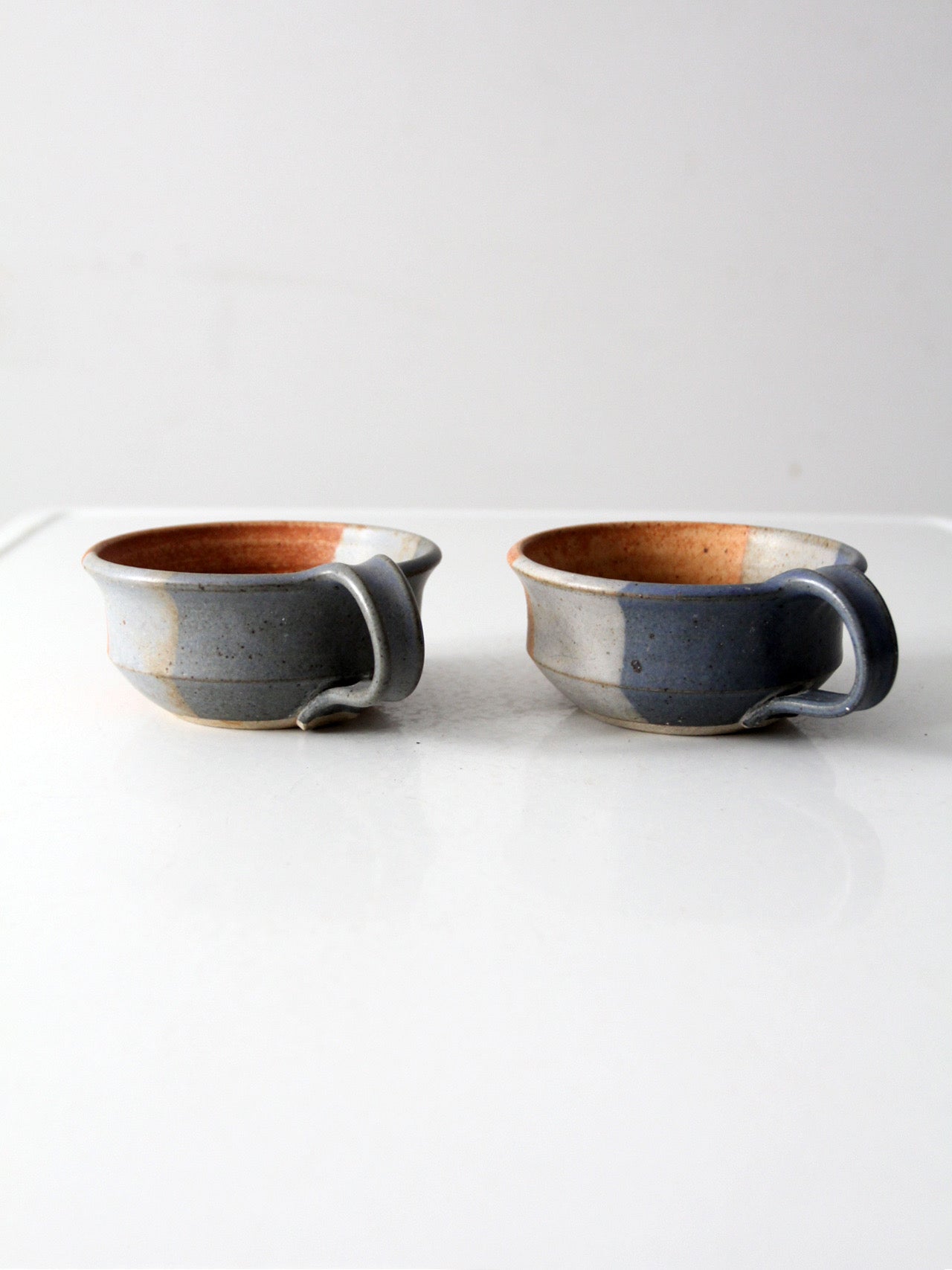 vintage studio pottery soup cups pair